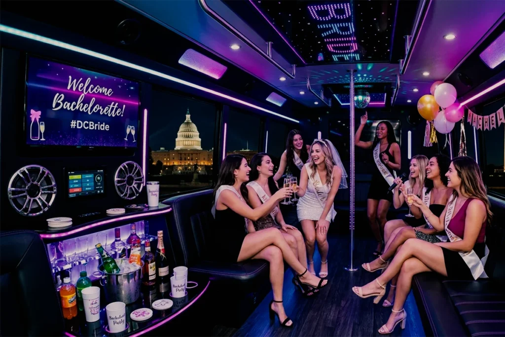 What is inside Our Bachelorette Party Buses — Features - Amenities